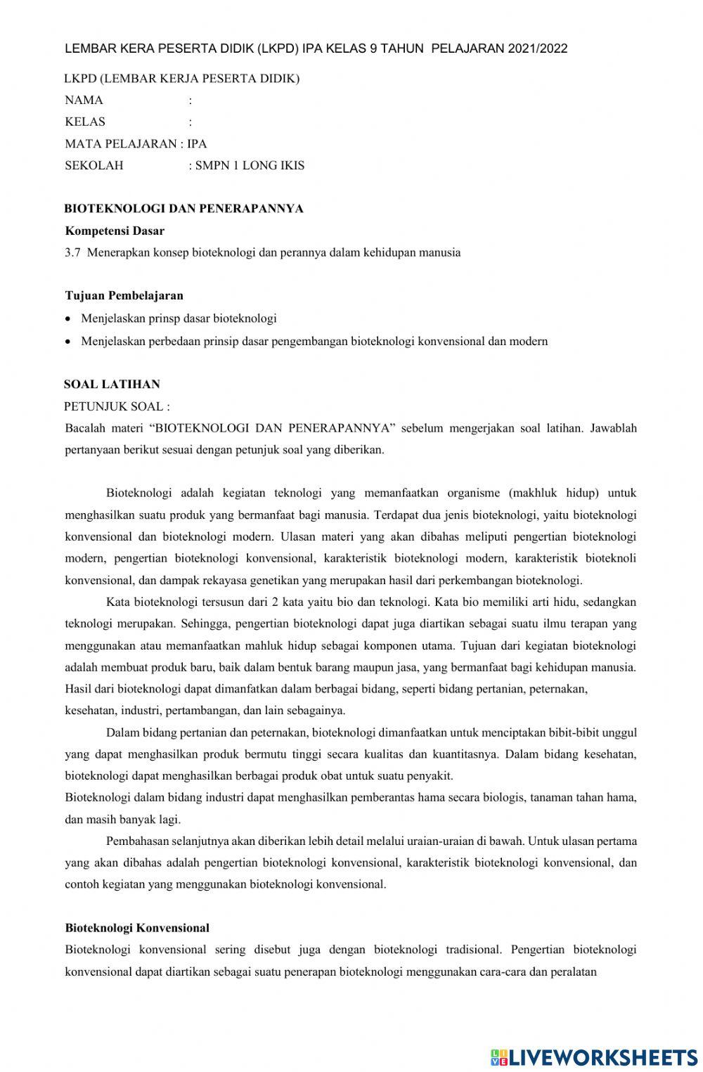 LKPD penerapan bioteknologi