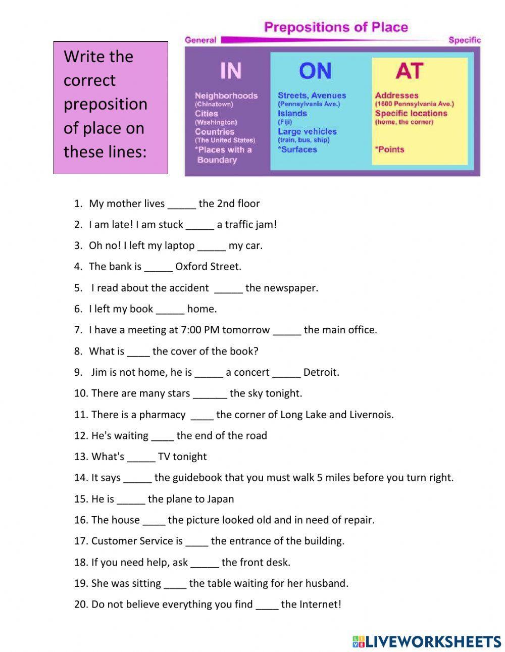 Prepositions of Place online exercise for Adult | Live Worksheets prepositions-of-place-online-exercise-for-adult-live-worksheets