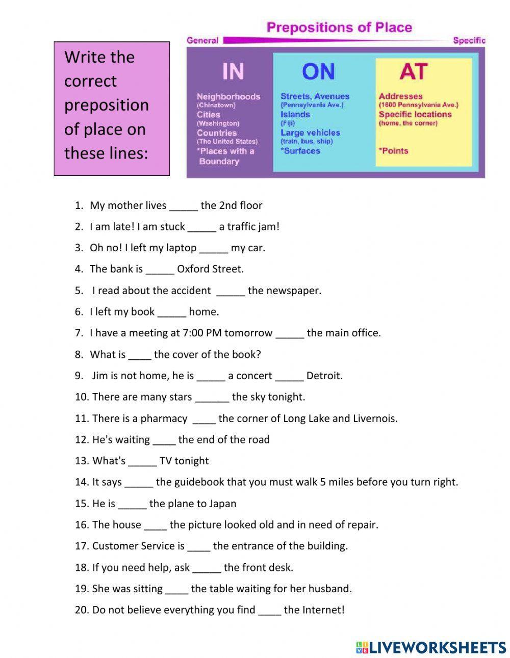 Prepositions of Place