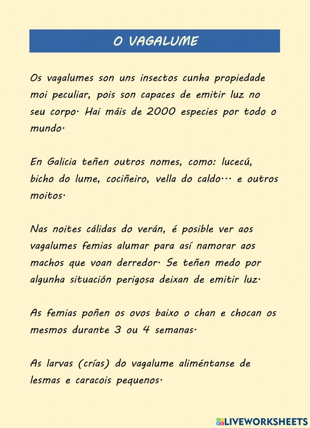 Comprensión lectora: O VAGALUME