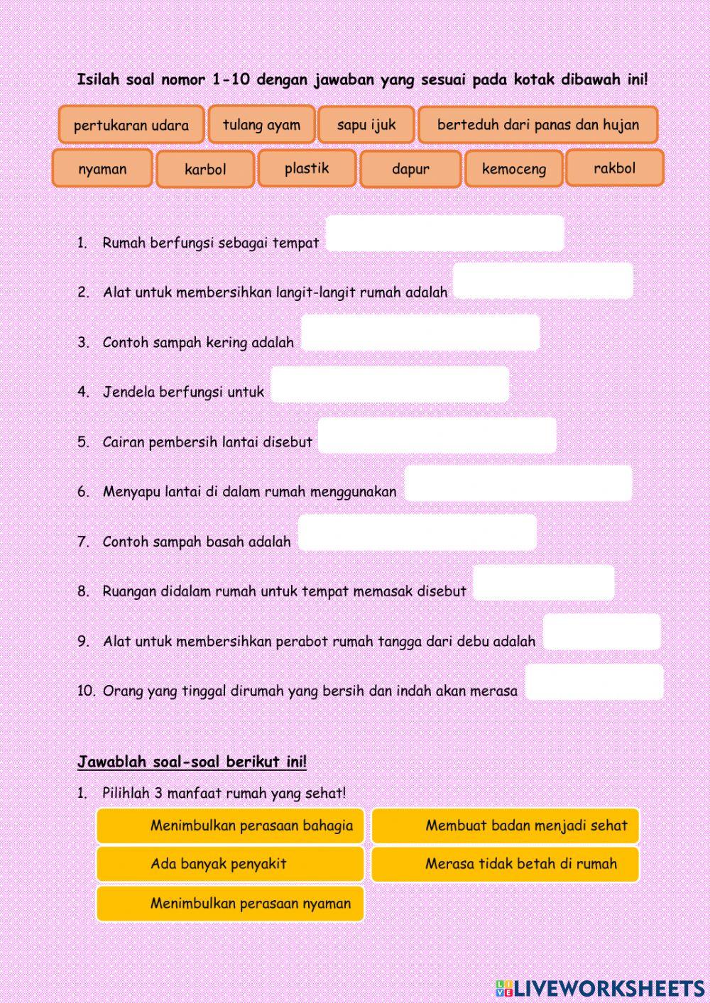 Rumah Sehat activity | Live Worksheets Rumah Sehat activity | Live Worksheets