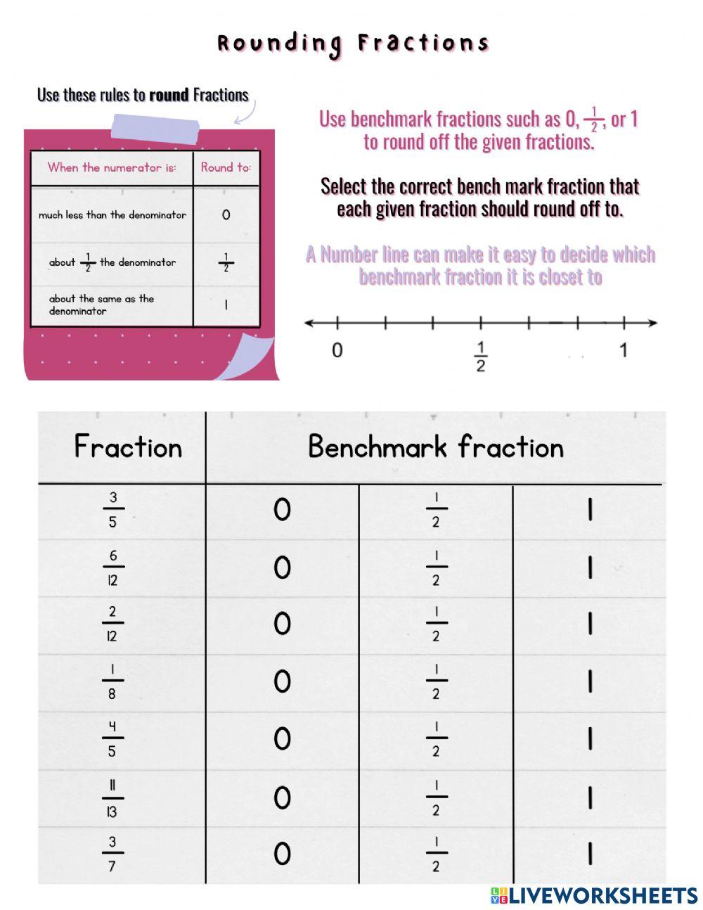 Rounding Fractions interactive worksheet Live Worksheets