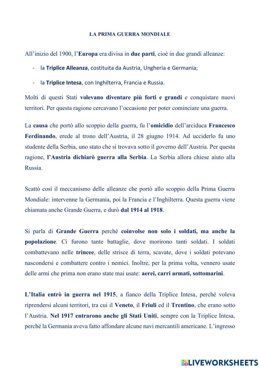 La Prima Guerra Mondiale