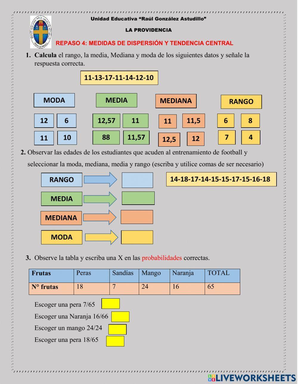 Medidas de sisperssión y tendencia central