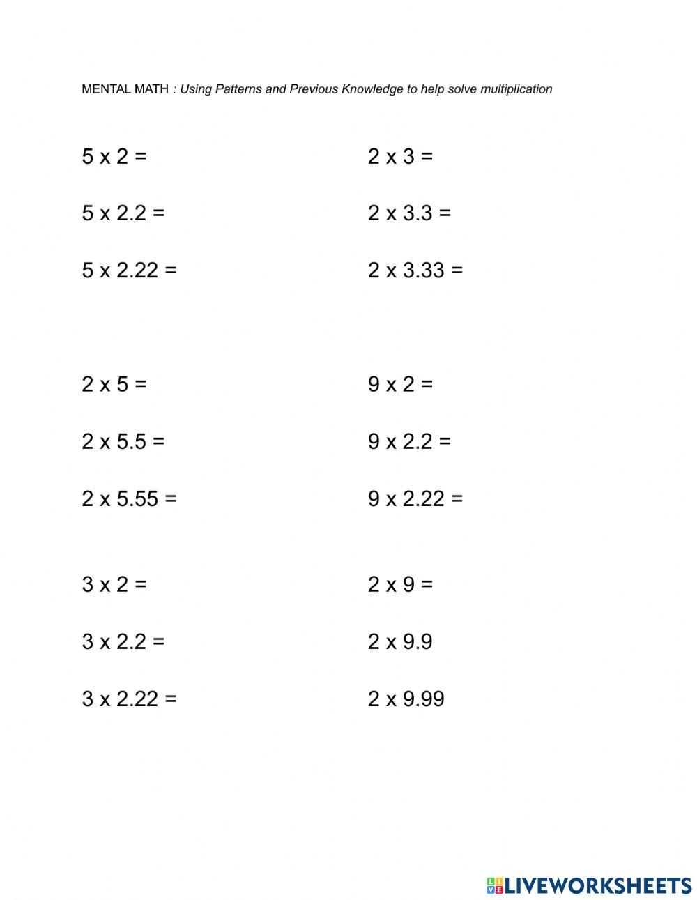 Mental math with decimals and patterns