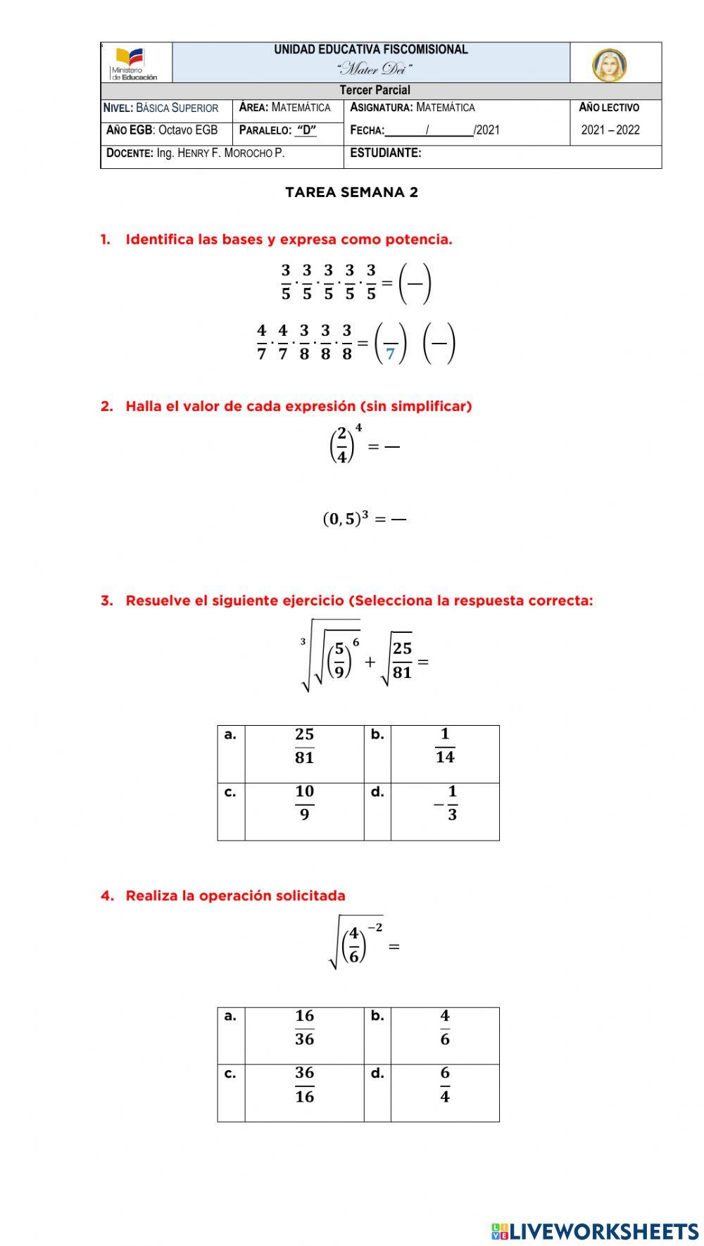 Potenciación y Radicación con números reales