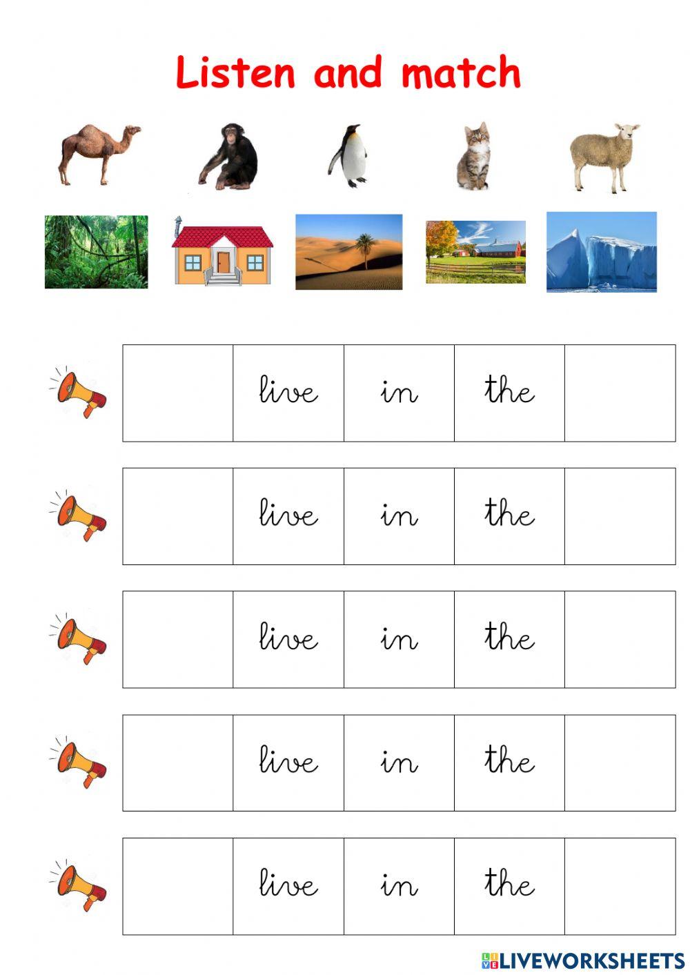 Listen and match animals and habitats 2