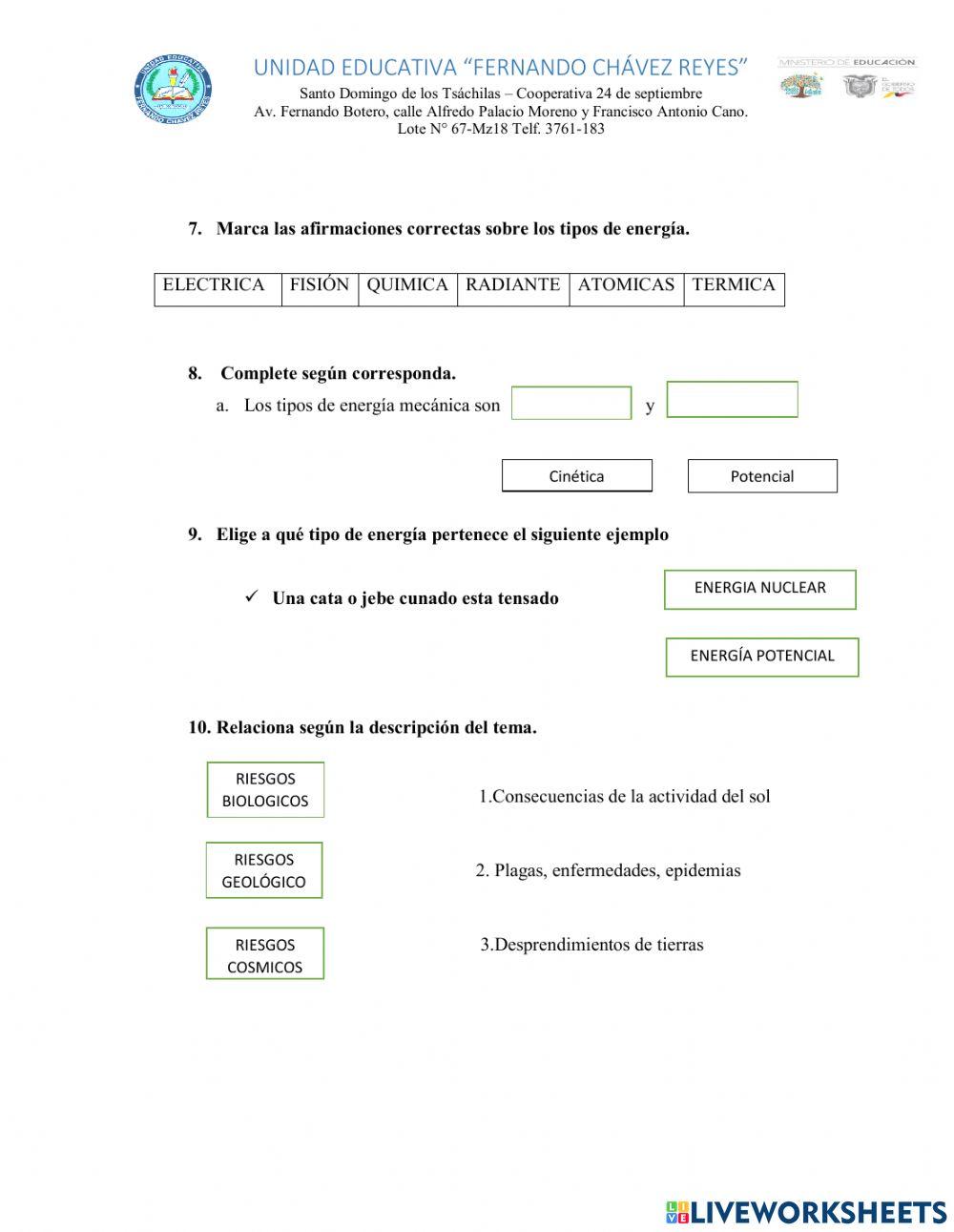 Evaluacion online exercise for decimo | Live Worksheets