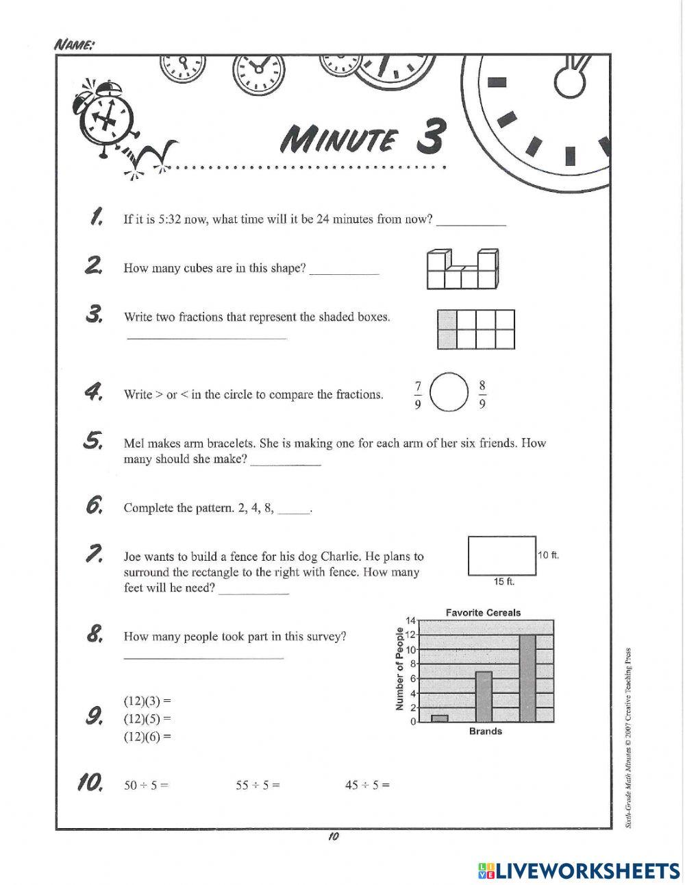 Math Minute 3 online exercise for Live Worksheets