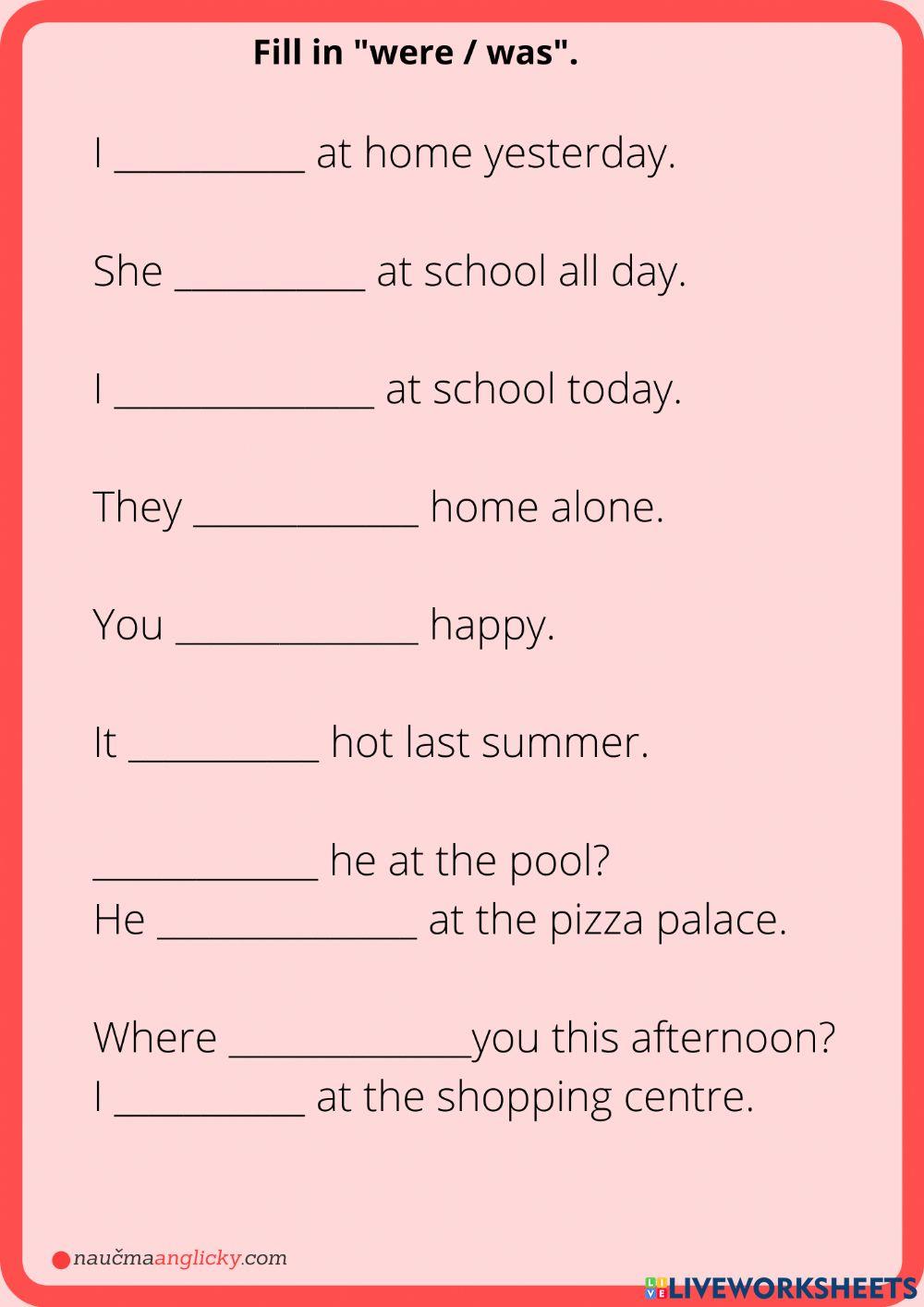 Fill in Was - were (simple)