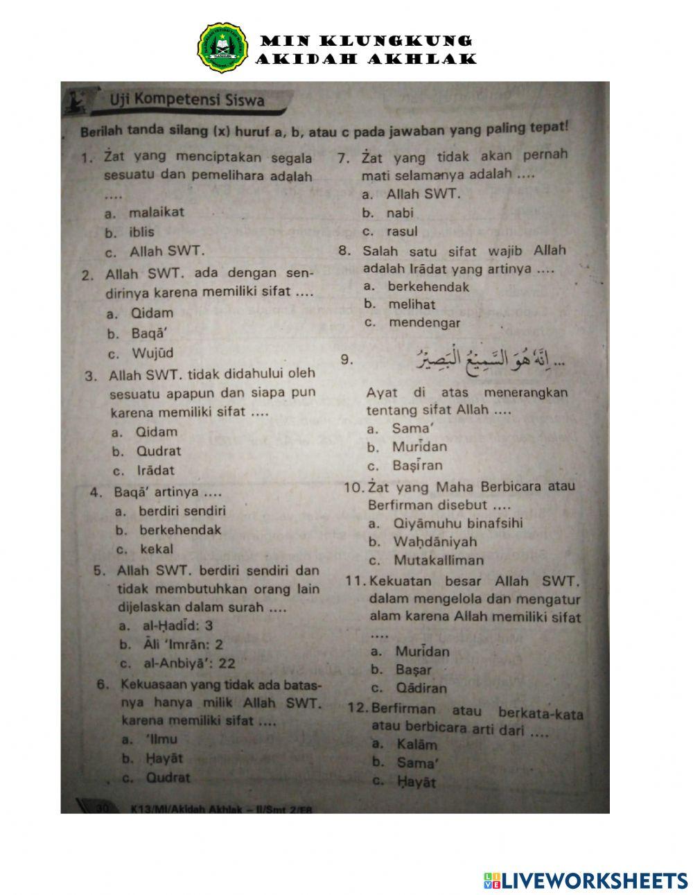 Sifat wajib bagi allah