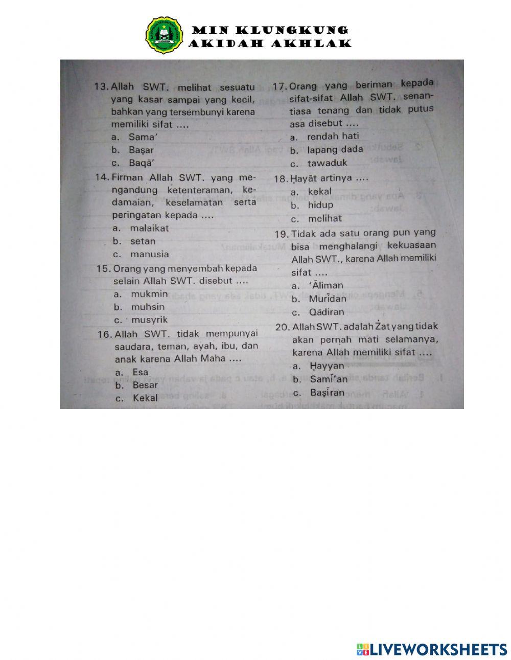 Sifat wajib bagi allah