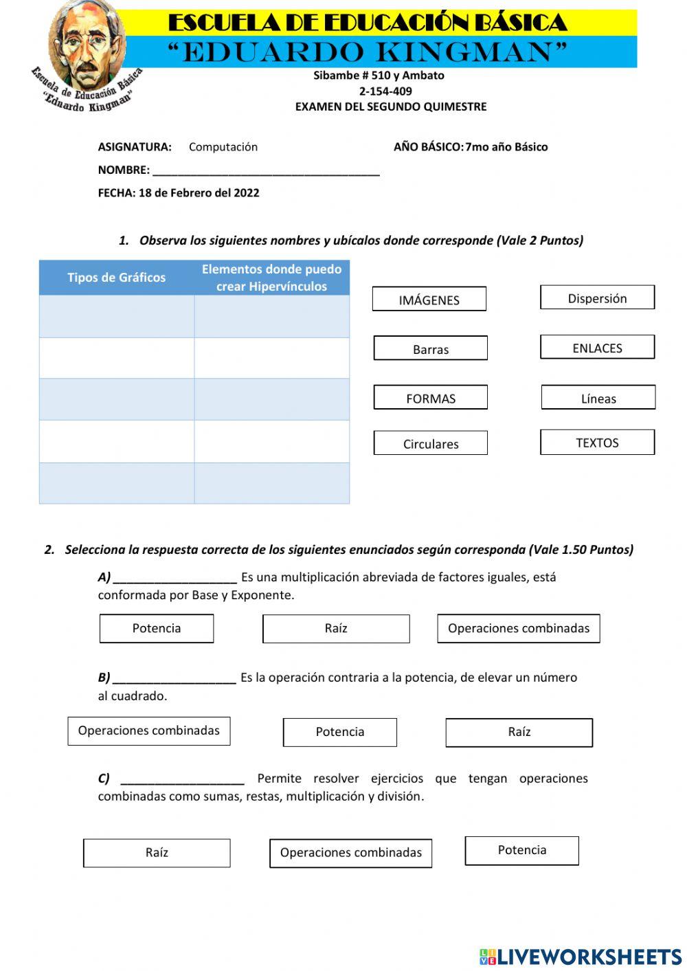 7MO Examen 2do quimestre worksheet | Live Worksheets