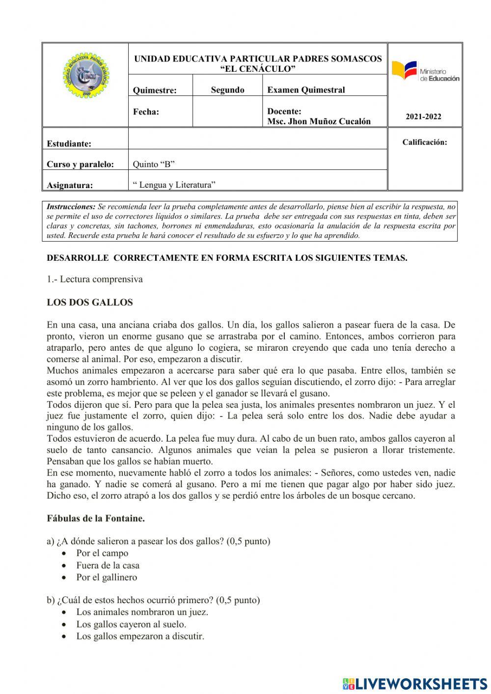 Examen Lengua y Literatura