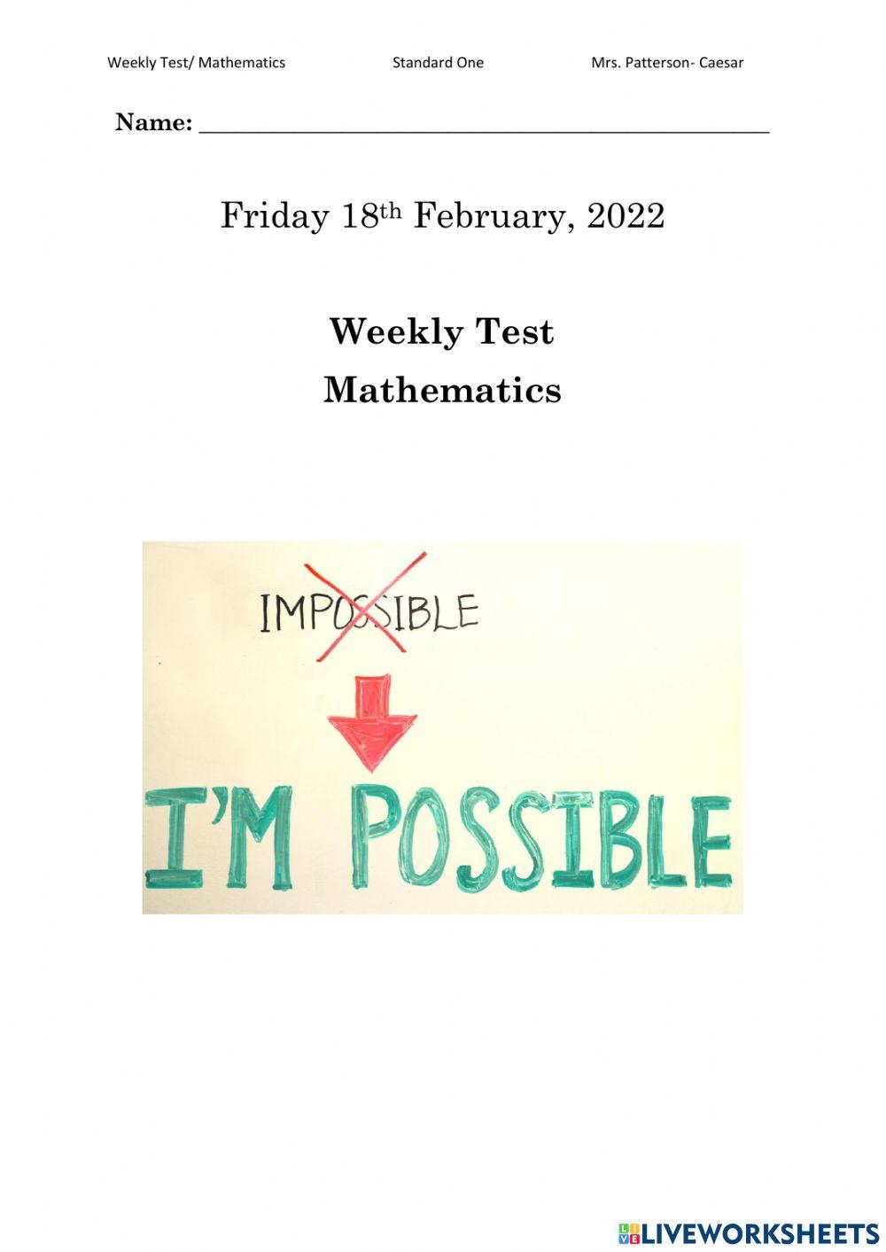 Math Weekly Test term 2 wk7 online exercise for | Live Worksheets