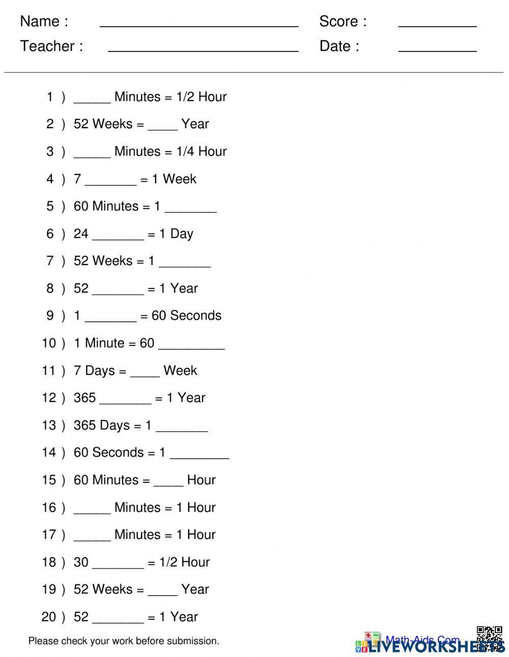 Conversion of units of Time
