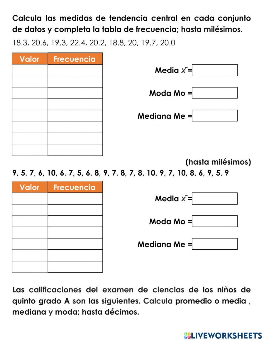 Actividad Medidas de Tendencia Central