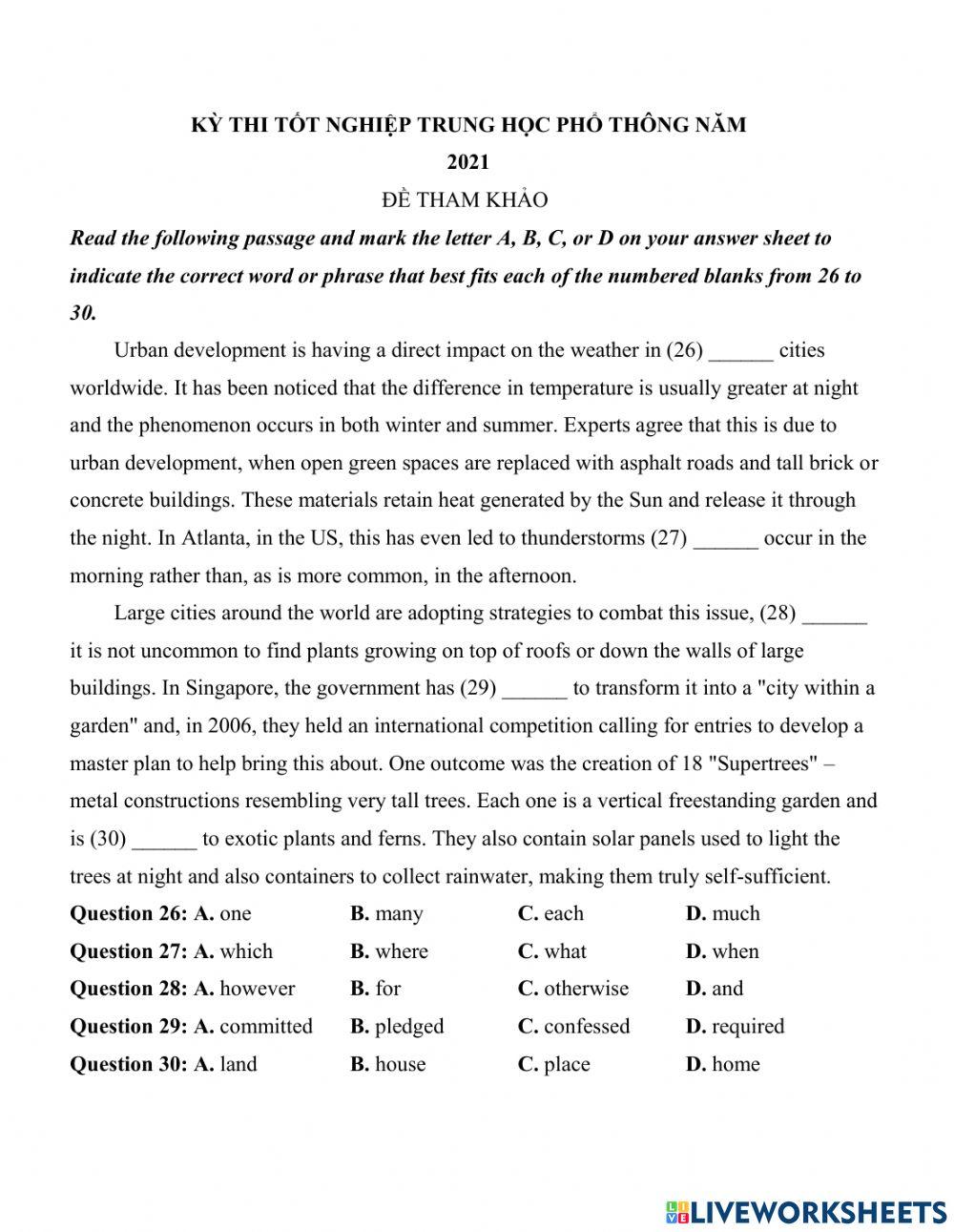 TỐT NGHIỆP THPT 2021 - Reading - Đề tham khảo 3