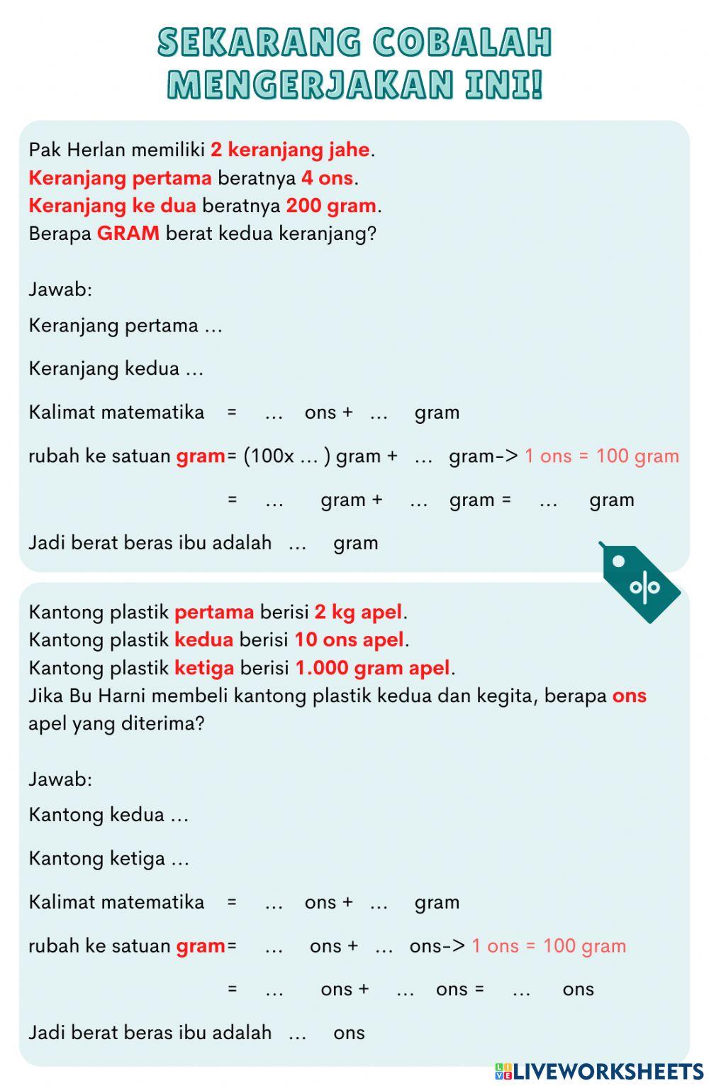 Soal Cerita Satuan Berat