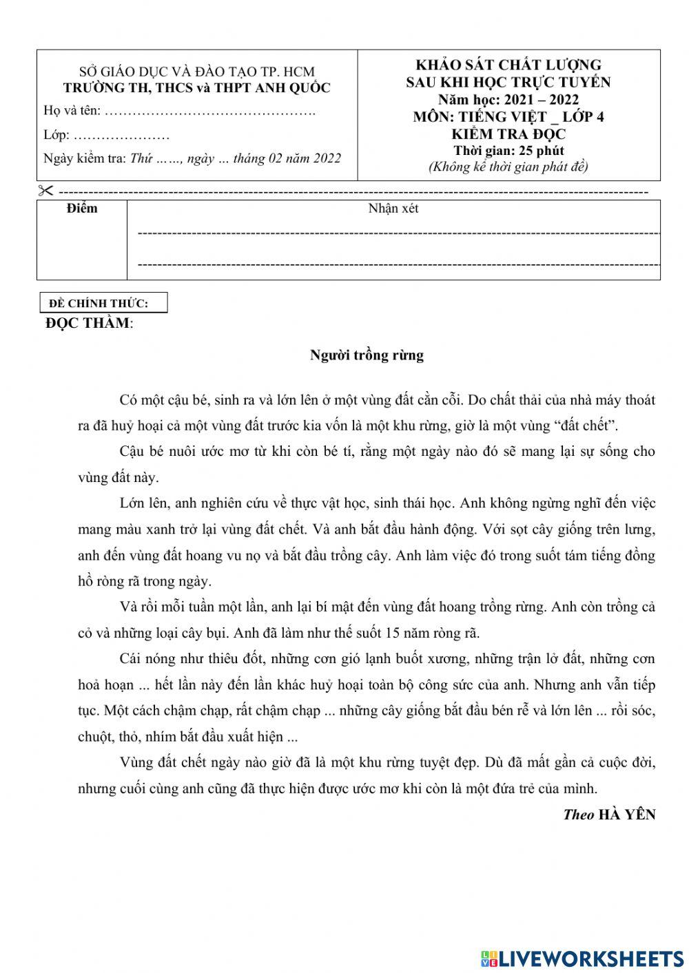 Kiểm tra đọc thầm