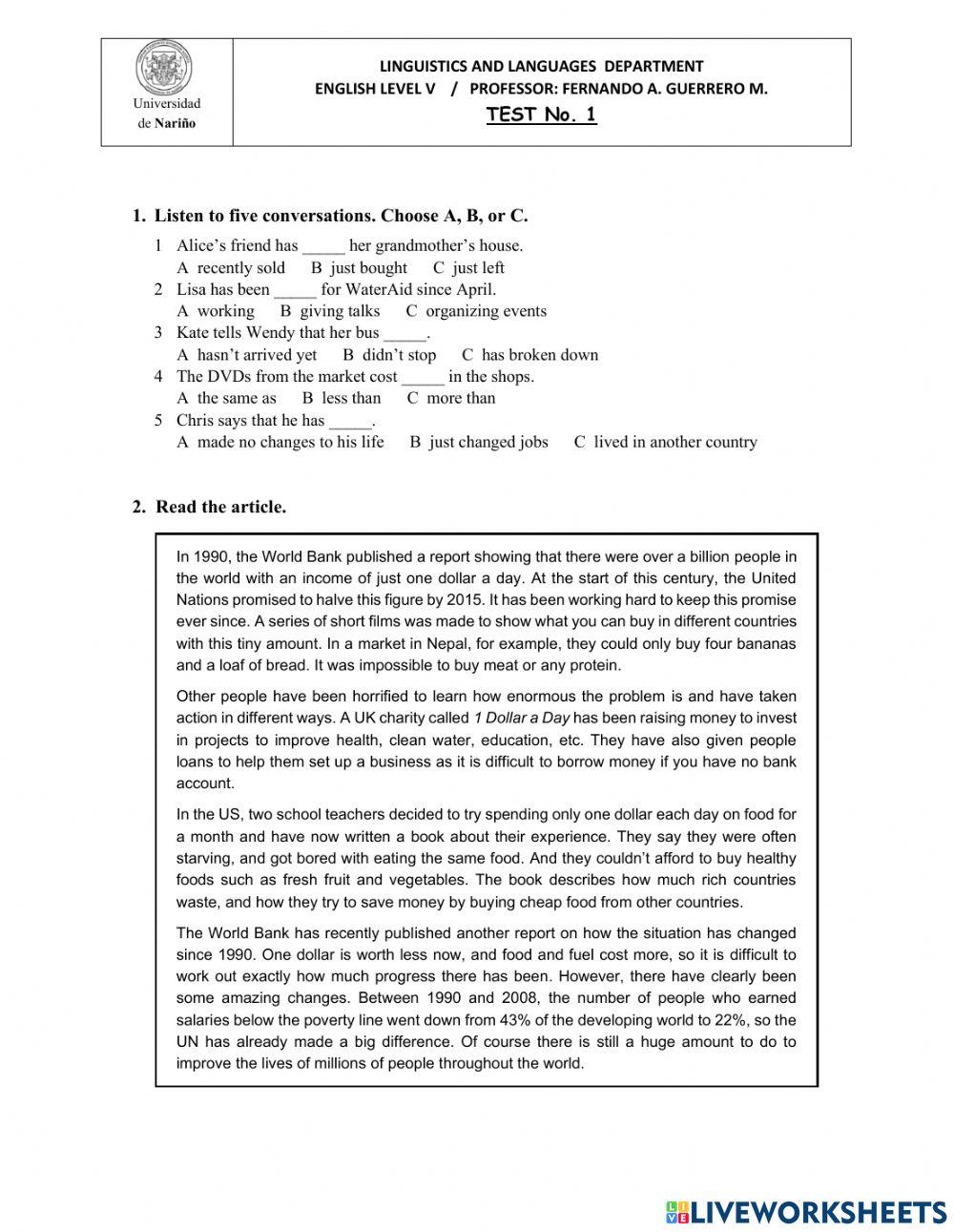 English V - Test 1 2A 2B