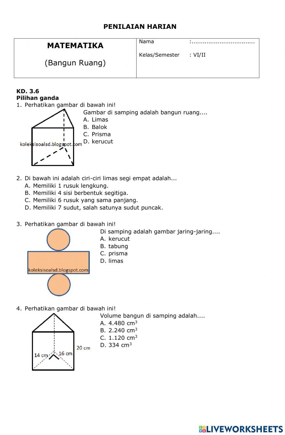 PH Matematika bangun Ruang 1 PH Matematika bangun Ruang 1