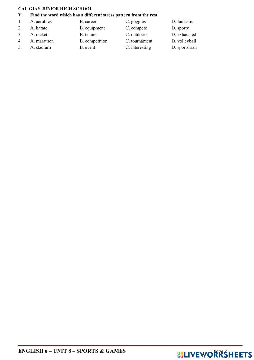 E6 - Unit 8 - Vocabulary