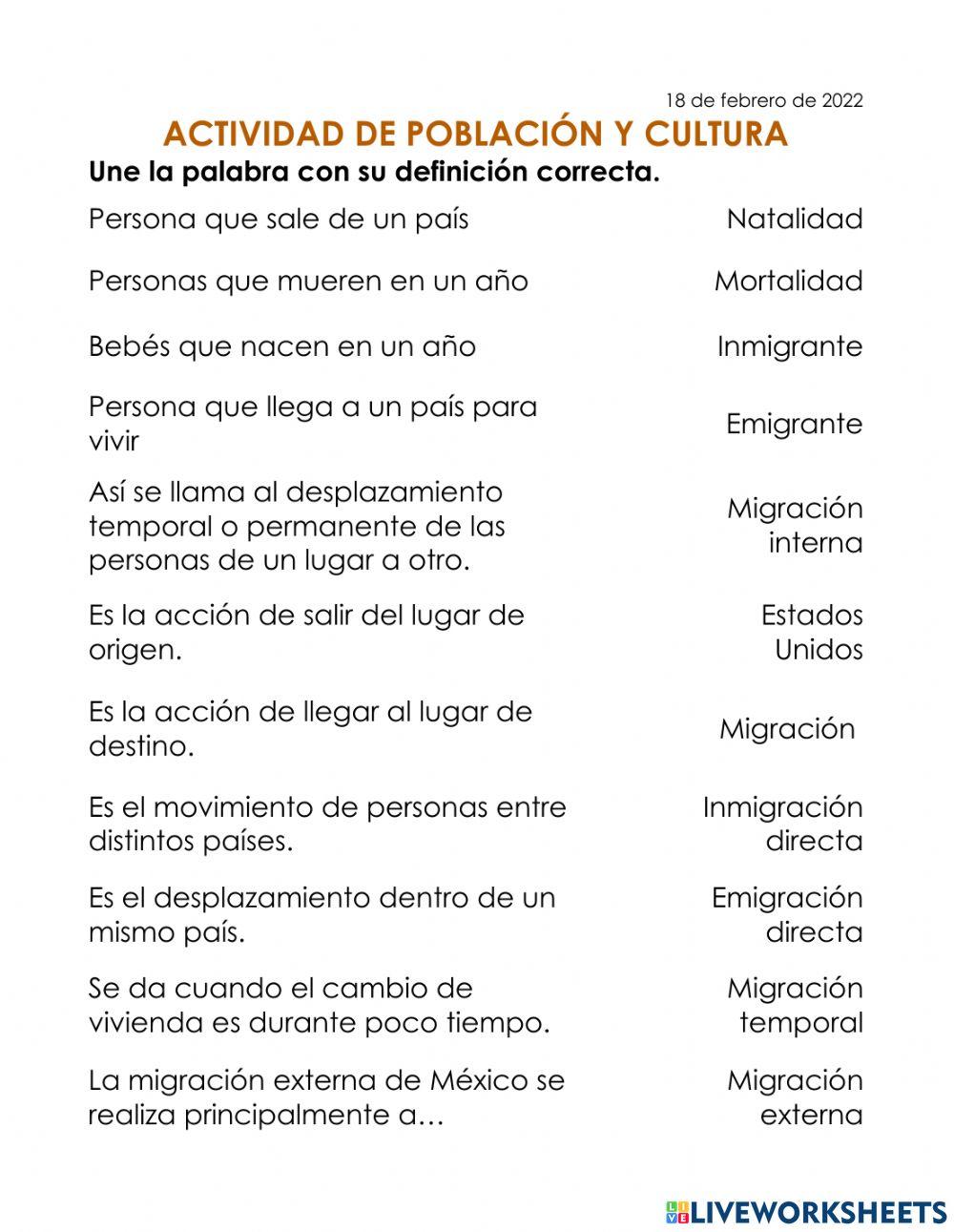 Actividad de población y cultura