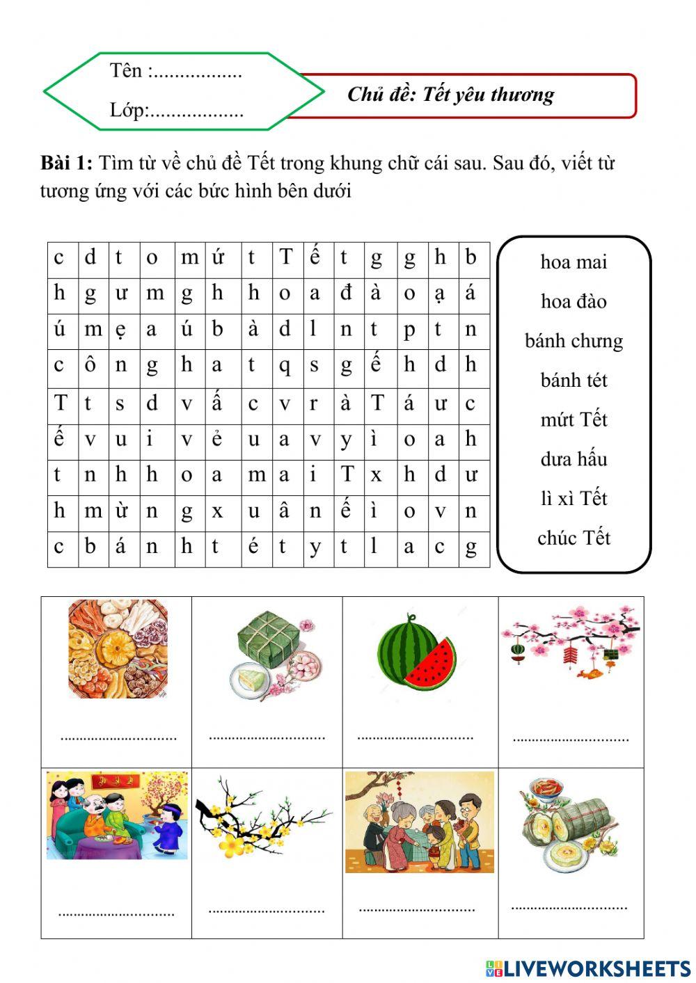 Bài tập chủ đề tết