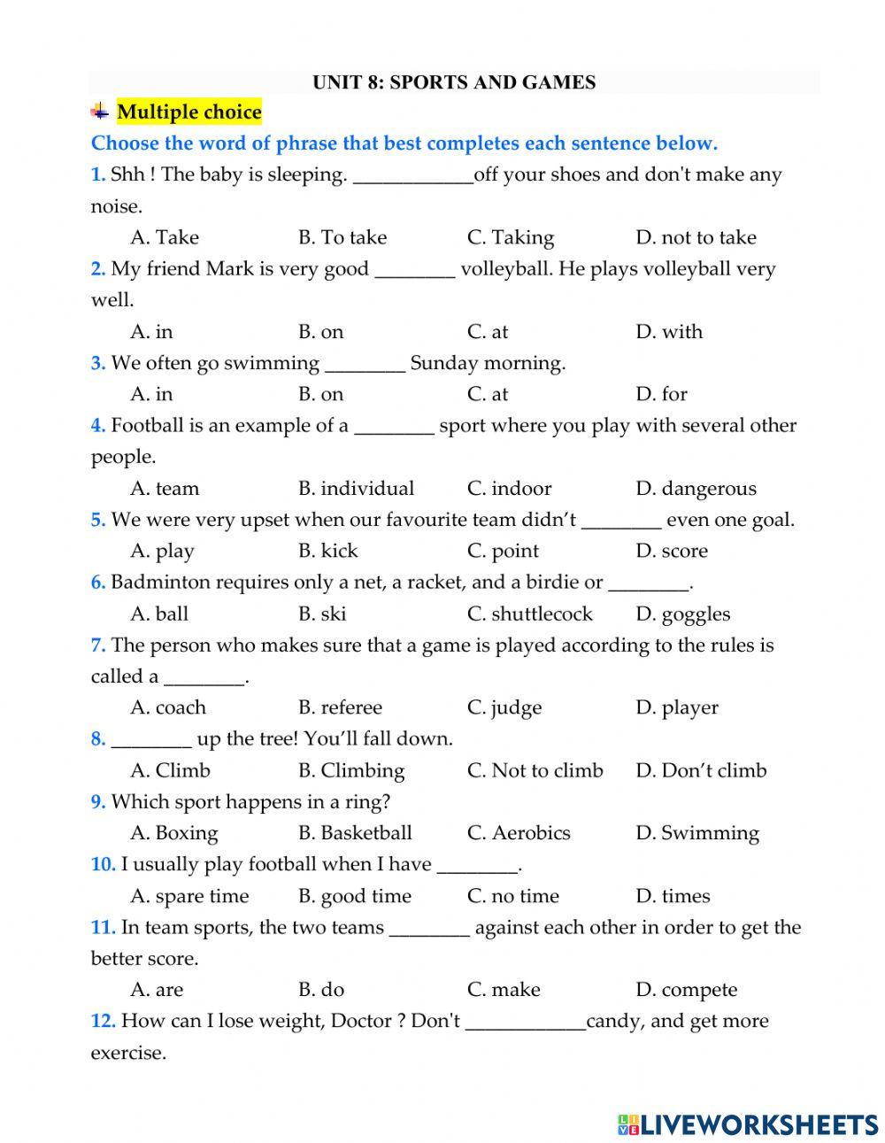 English 6 - unit 8 - multiple choice