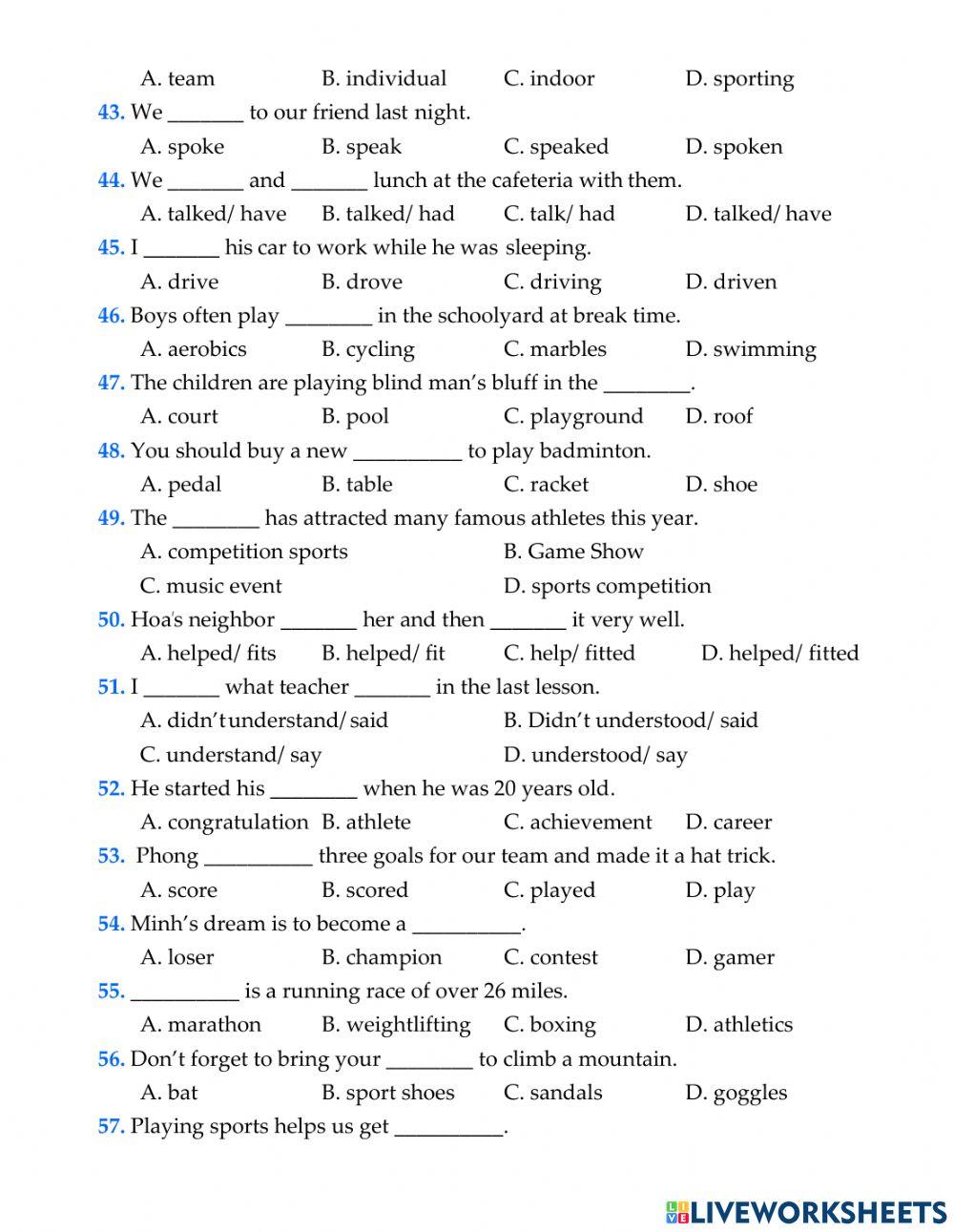 English 6 - unit 8 - multiple choice