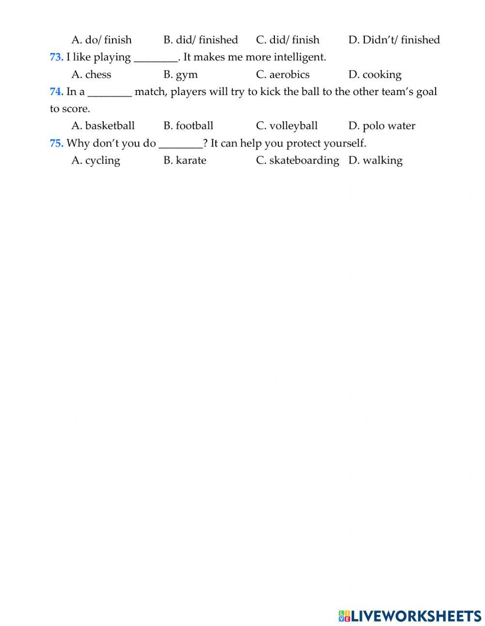 English 6 - unit 8 - multiple choice
