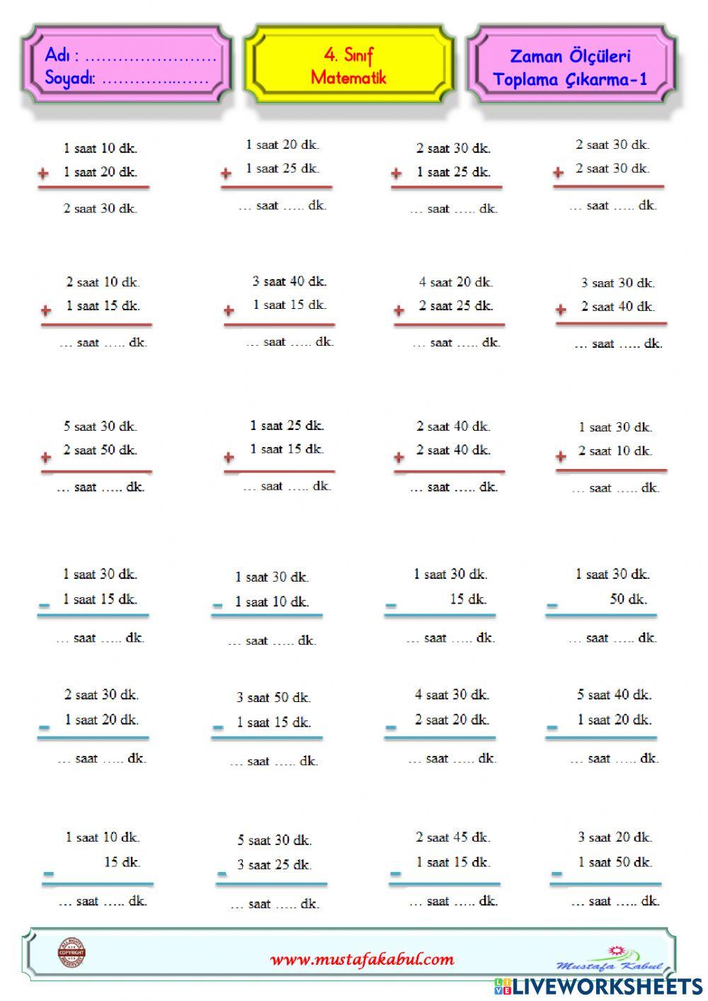 Saatler toplama çıkarma