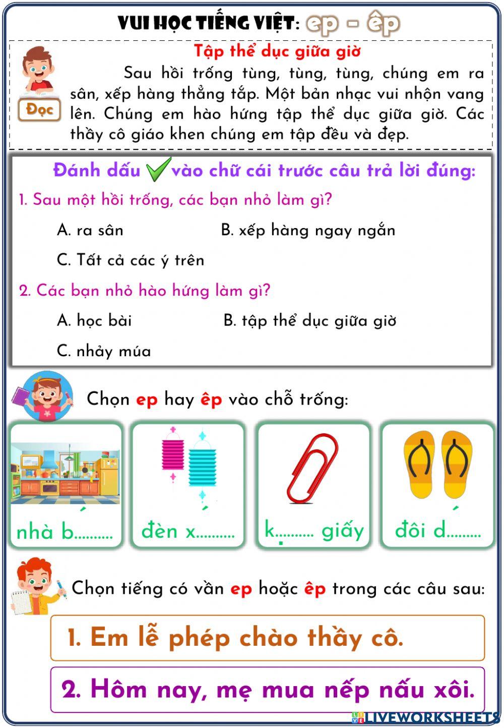 Phiếu ôn tập ep, êp