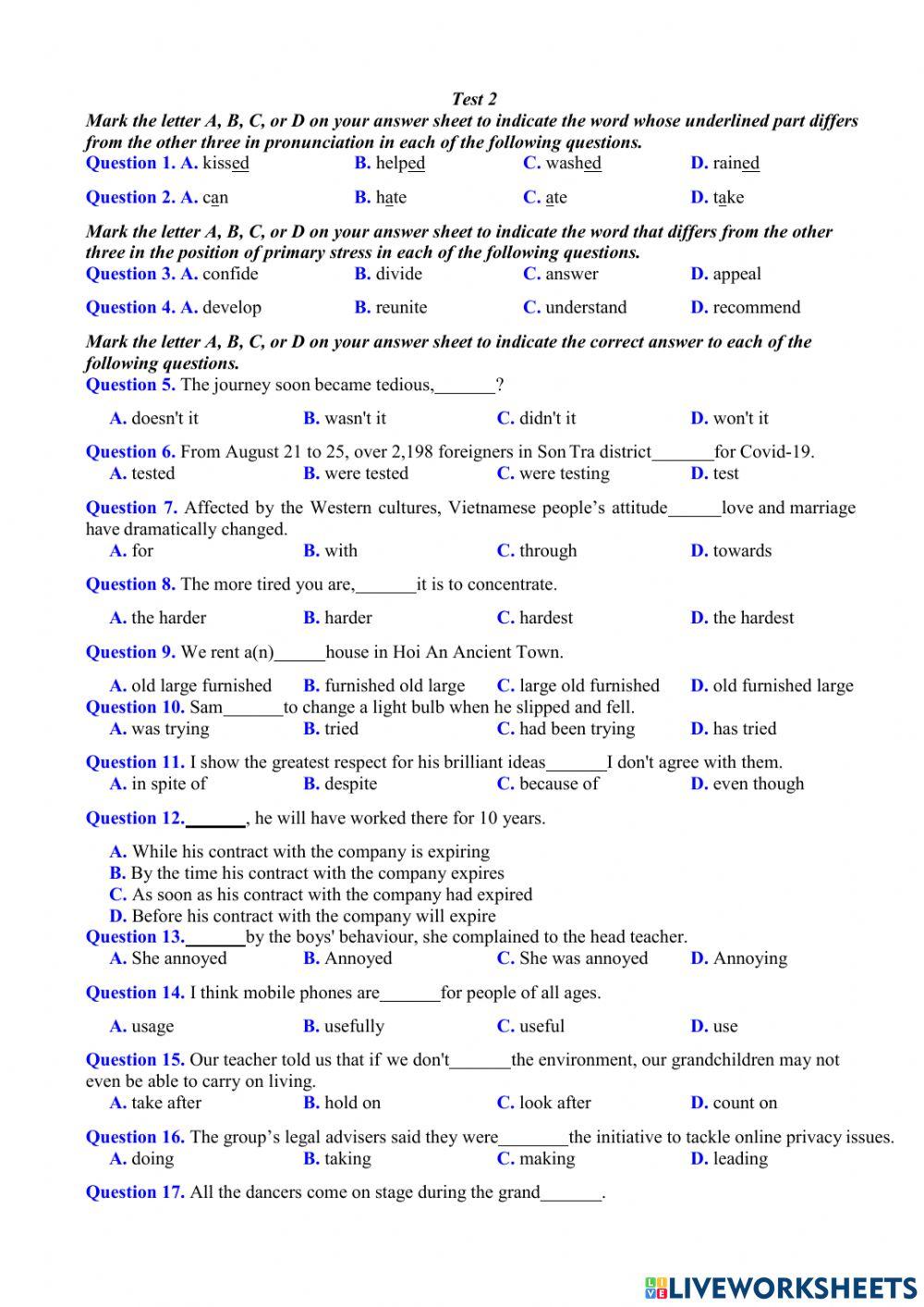 ON Tn TEST 2 ĐỀ DỰ ÁN 2021
