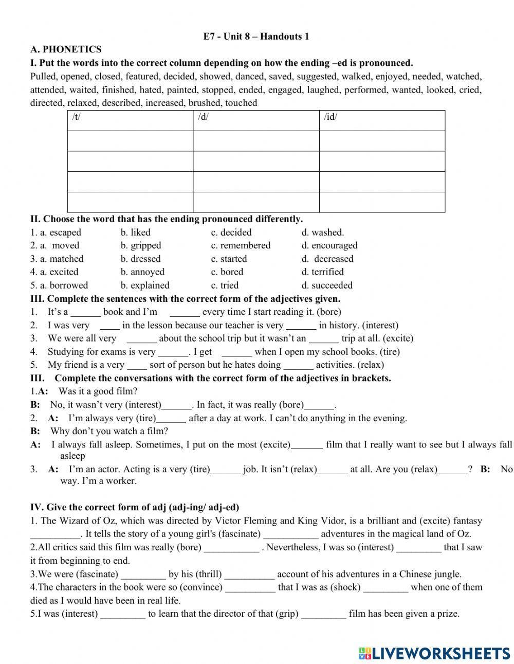 E7 - U8 - Adj-ed- -ing