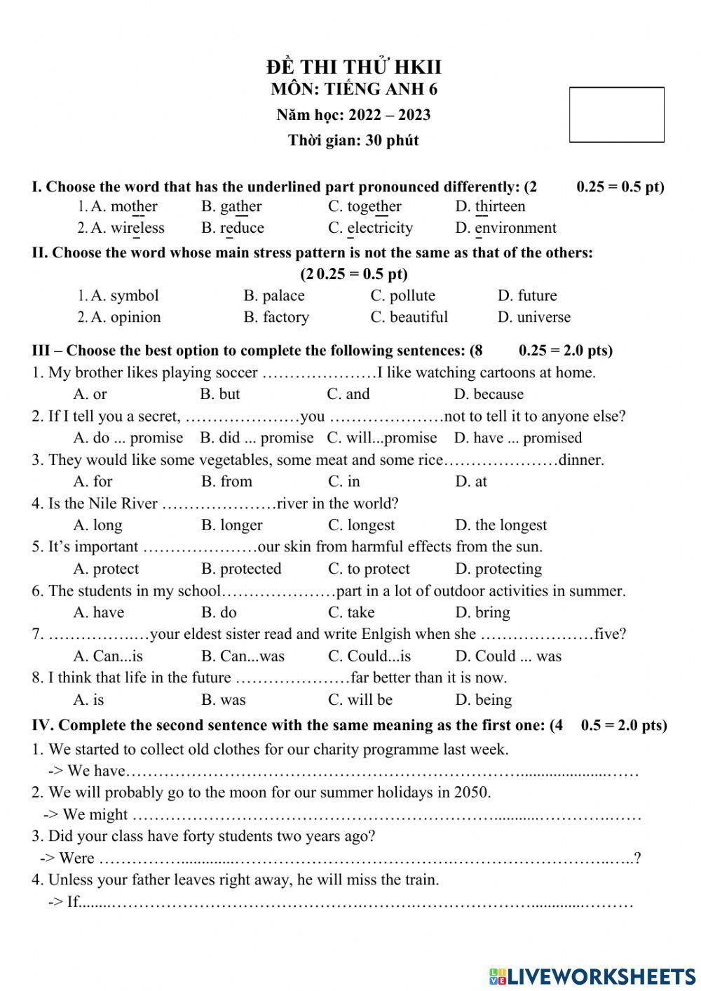 Thi thử hkii - anh 6