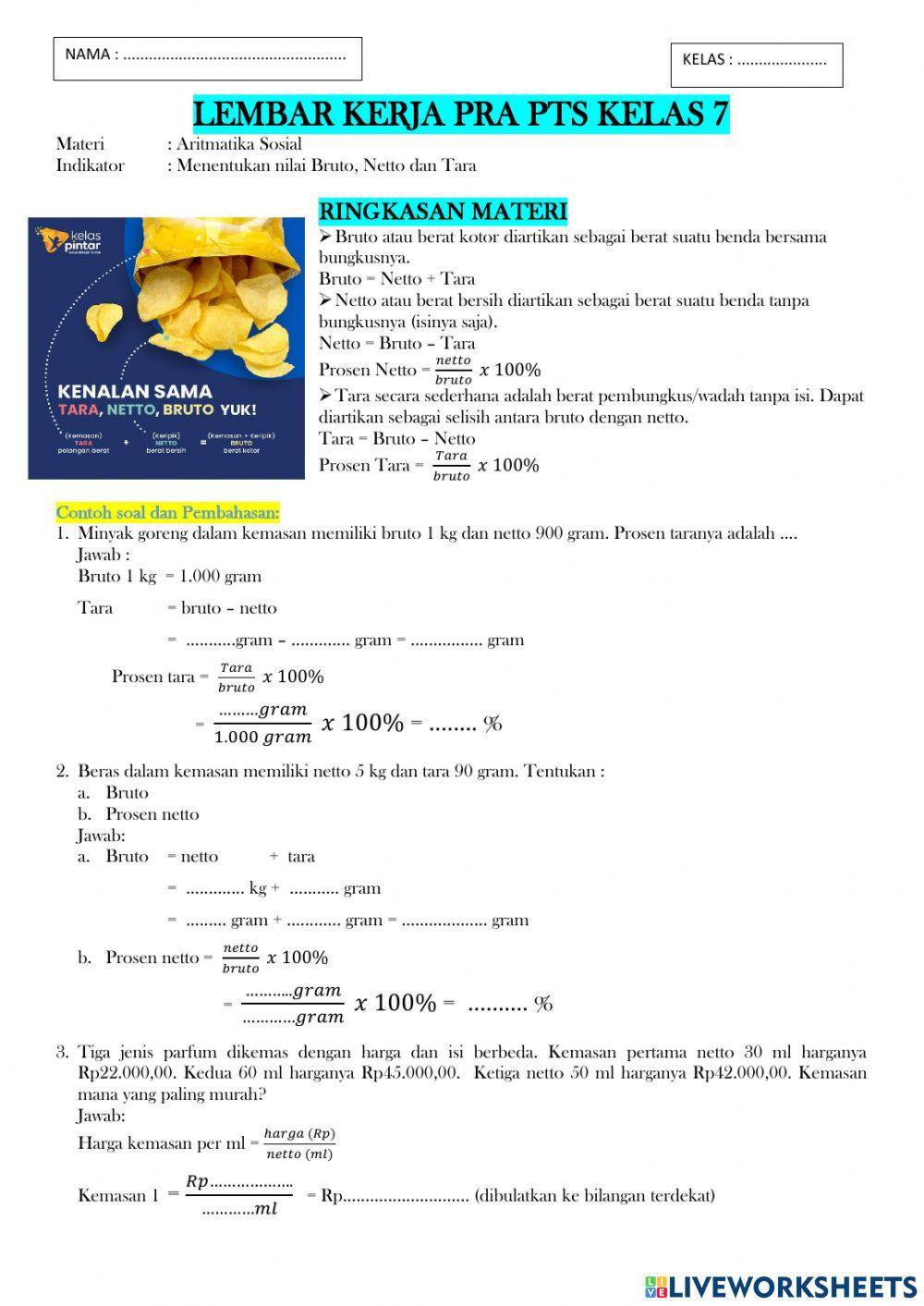 Bruto, Netto dan Tara