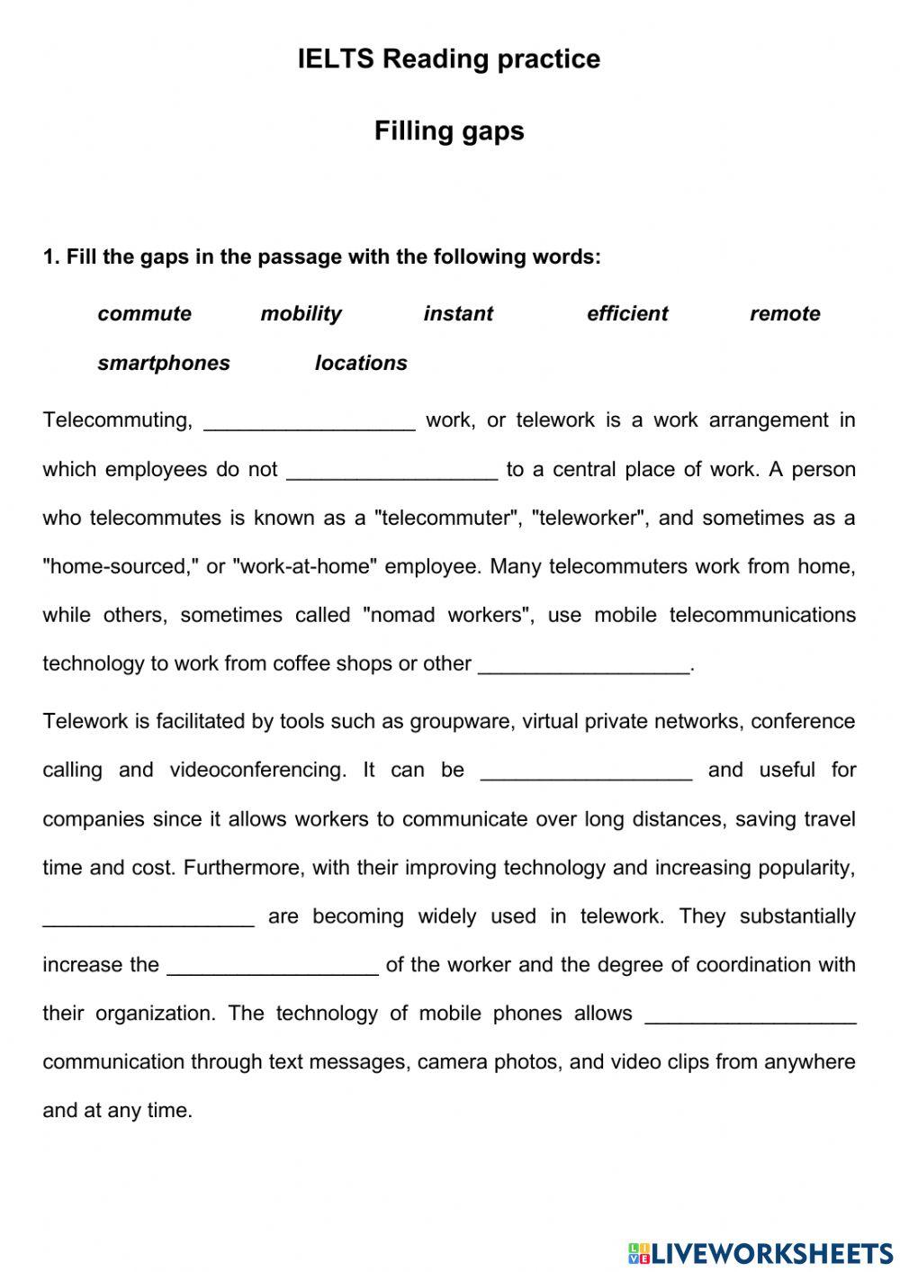 IELTS Reading - Gap Filling 1