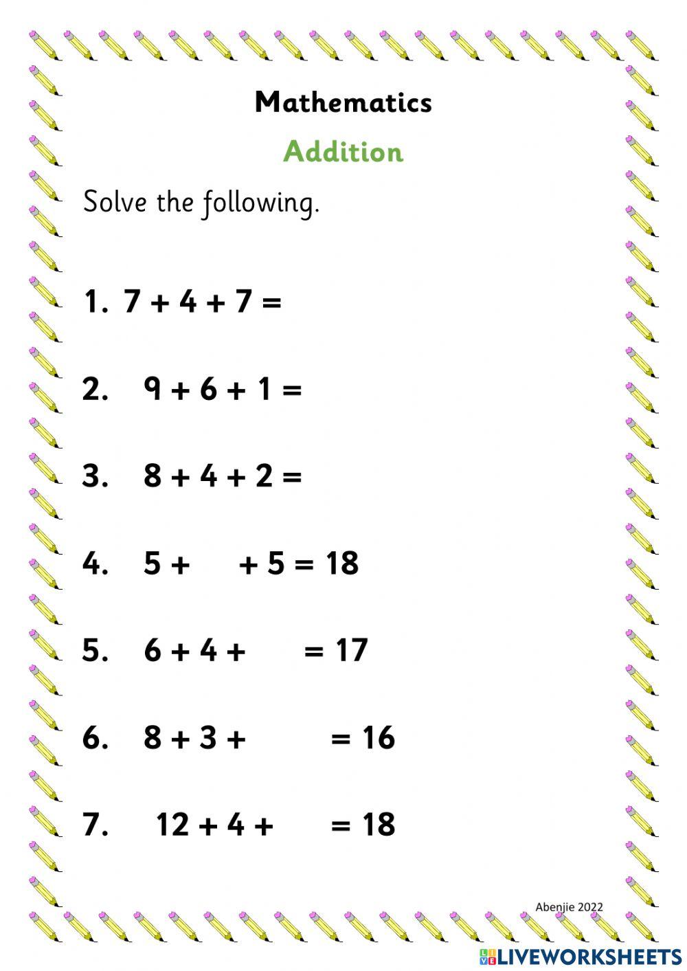 Addition Up to 18 Addition Up to 18