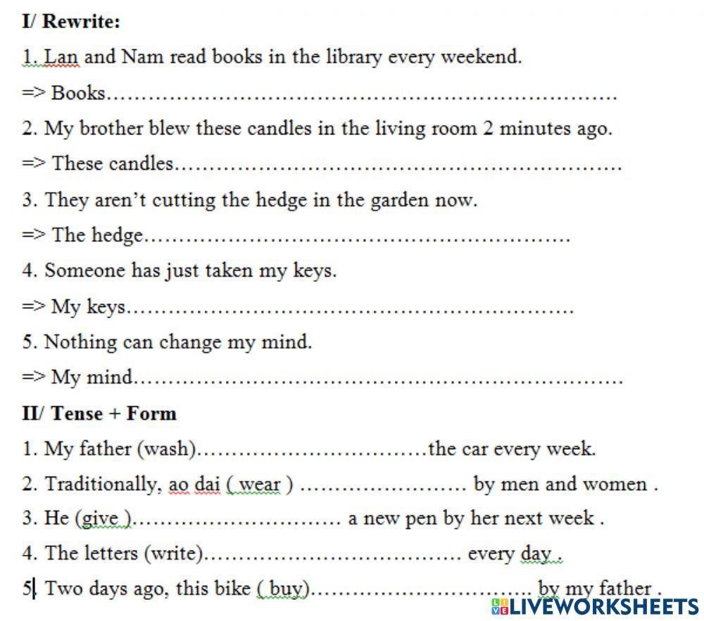 Bị động (viết lại câu + chia)