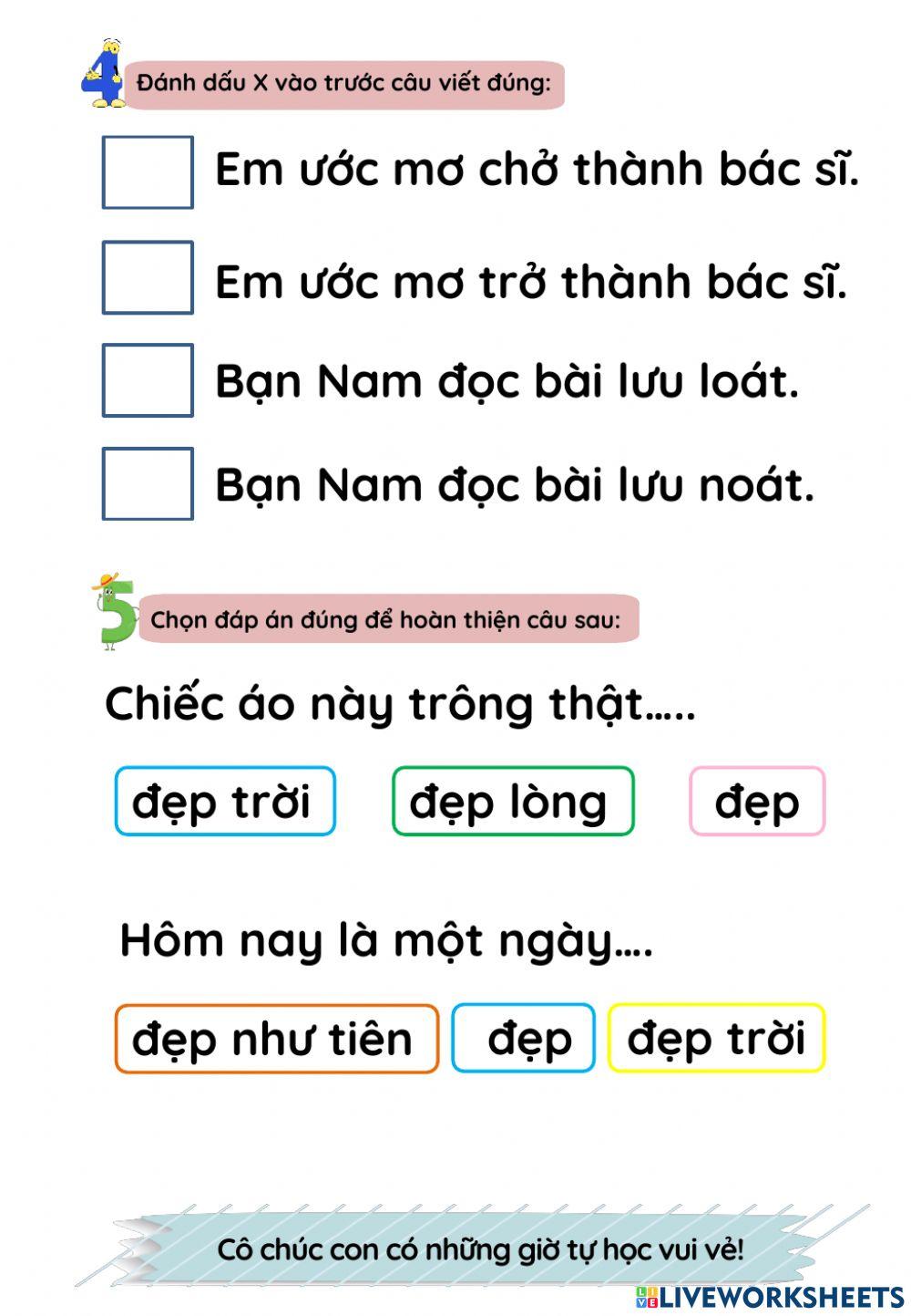 Phiếu cuối tuần 23 môn Tiếng Việt