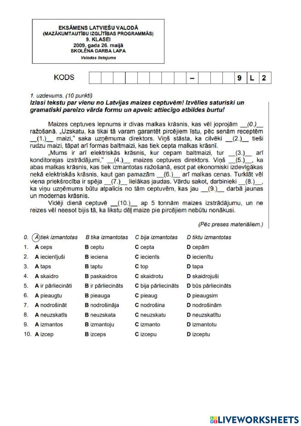 2009.gada 9.kl. eks. gramatikas uzd. LAT2