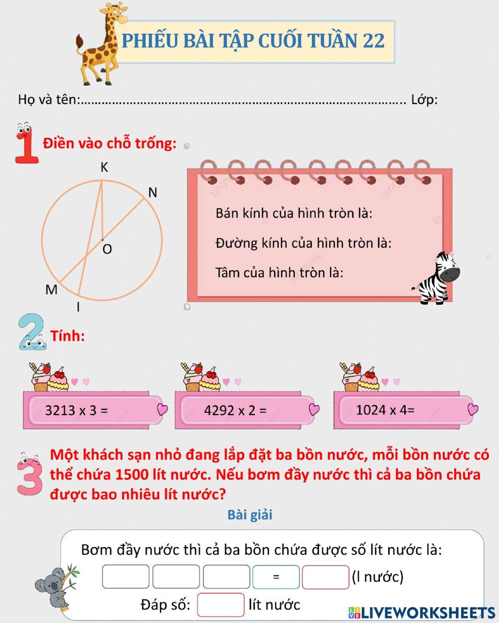 Phiếu BT cuối tuần 22