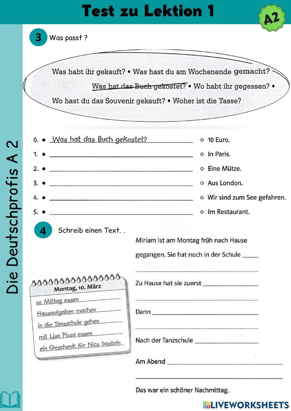 Deutschprofis A2 Test zur Lektion 1