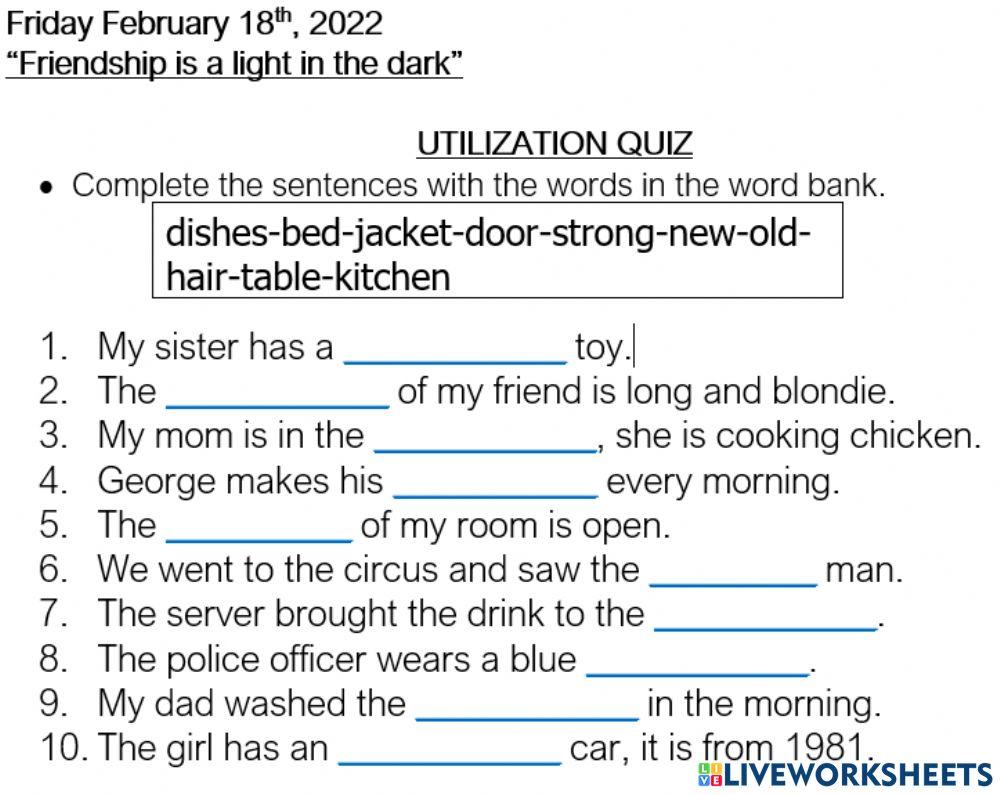 UTILIZATION QUIZ FEB 18th