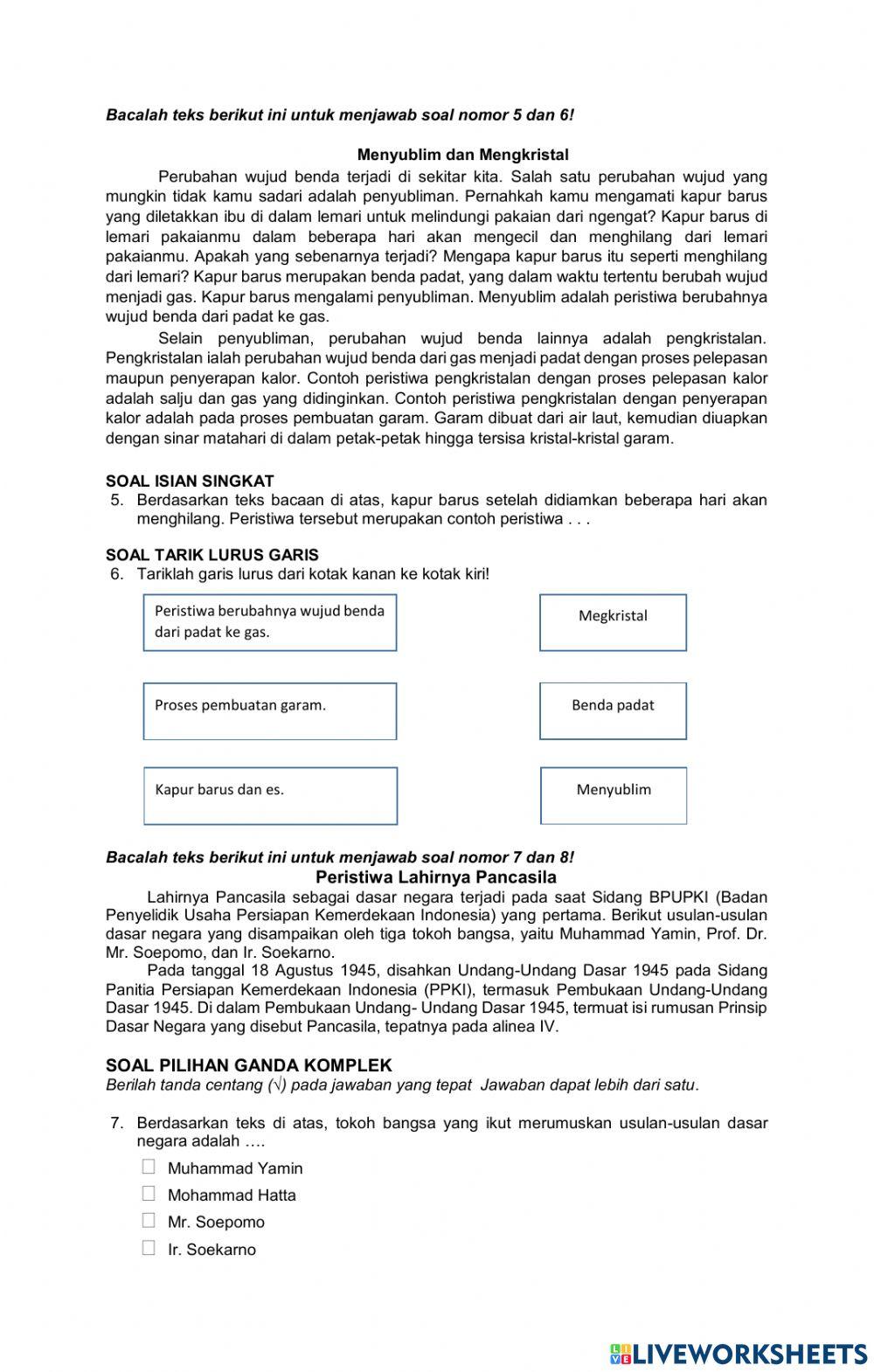 Penilaian Harian Tema 7 Subtema 3 Kelas 5