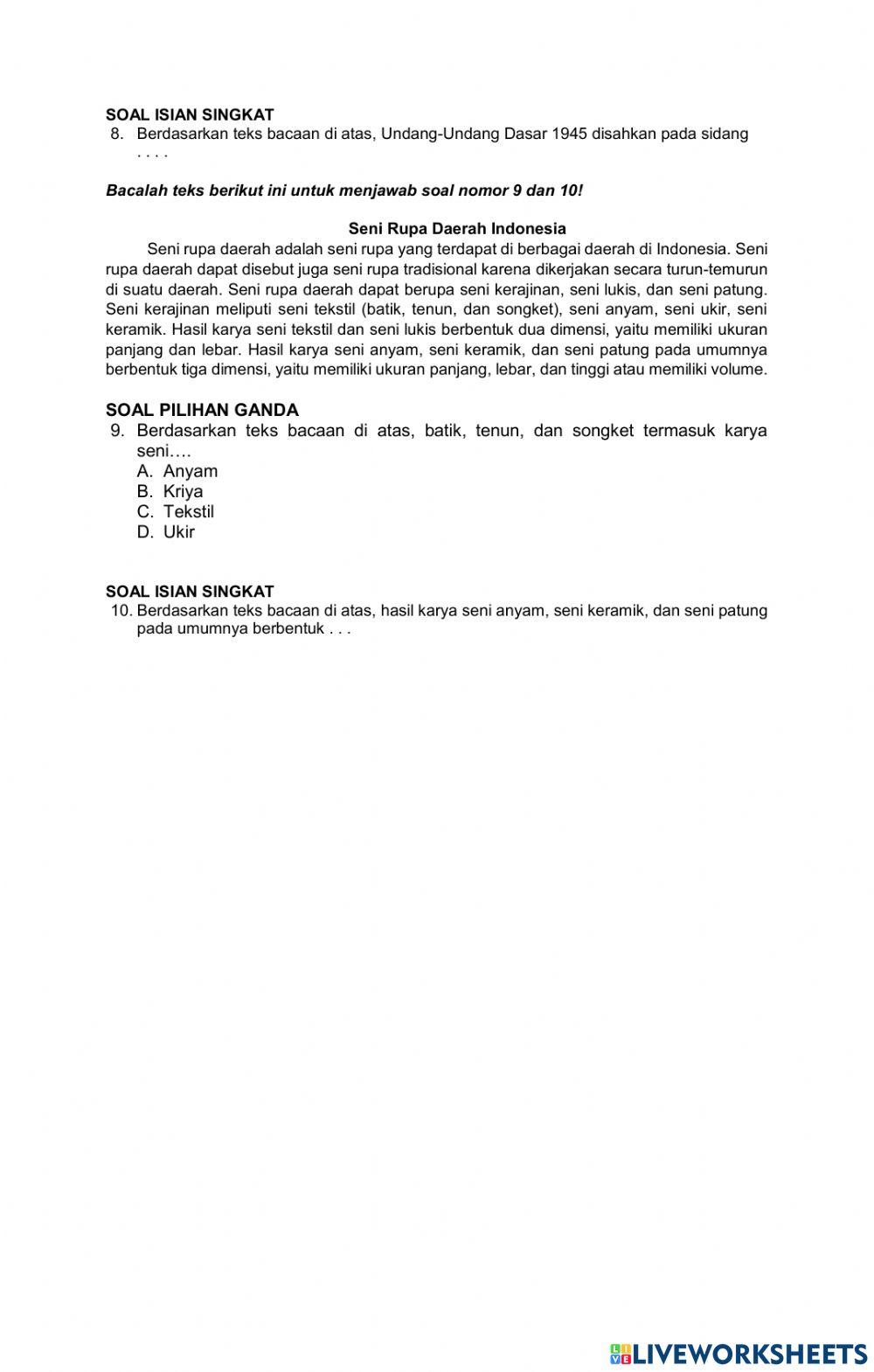 Penilaian Harian Tema 7 Subtema 3 Kelas 5