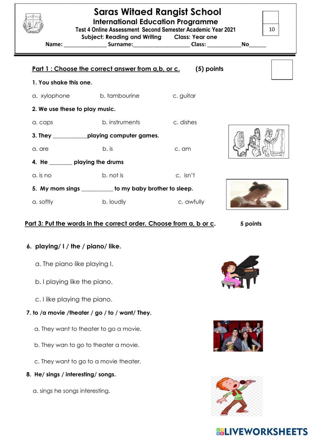 READING And WRITING Year 1