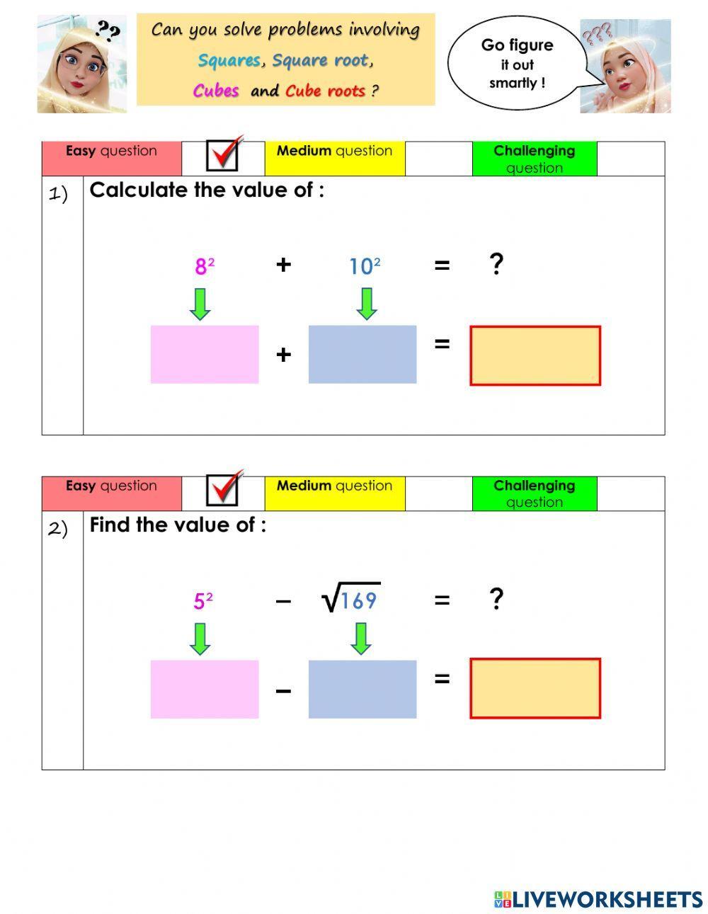 Worksheets On Square Roots And Cube Roots